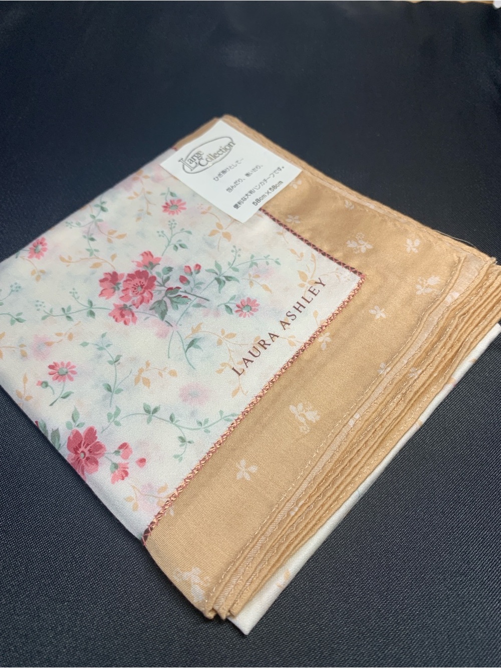 Laura Ashley Floral Cotton Mini Scarf in Peach and White